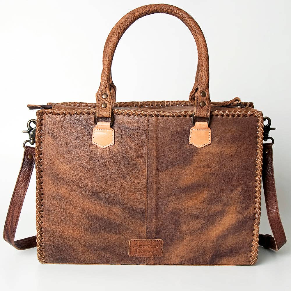 ADBG235 American Darling Western Leather Tote Bag - Hand Tooled Floral Carved Braided Purse - ADBG235J