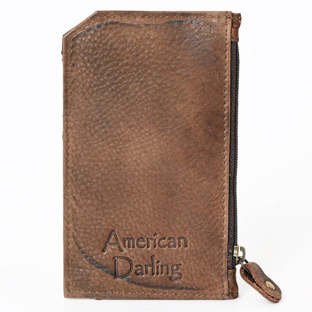 Cowhide Leather Card Holder - Engraved Western Leather Slim Wallet
