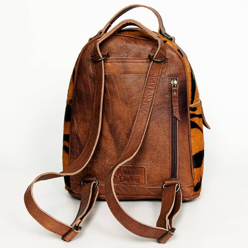 LS Western - ADBGS156 Printed Cowhide Leather Backpack with Tooled Floral Pocket - Western Wild Style - ADBGS156AF