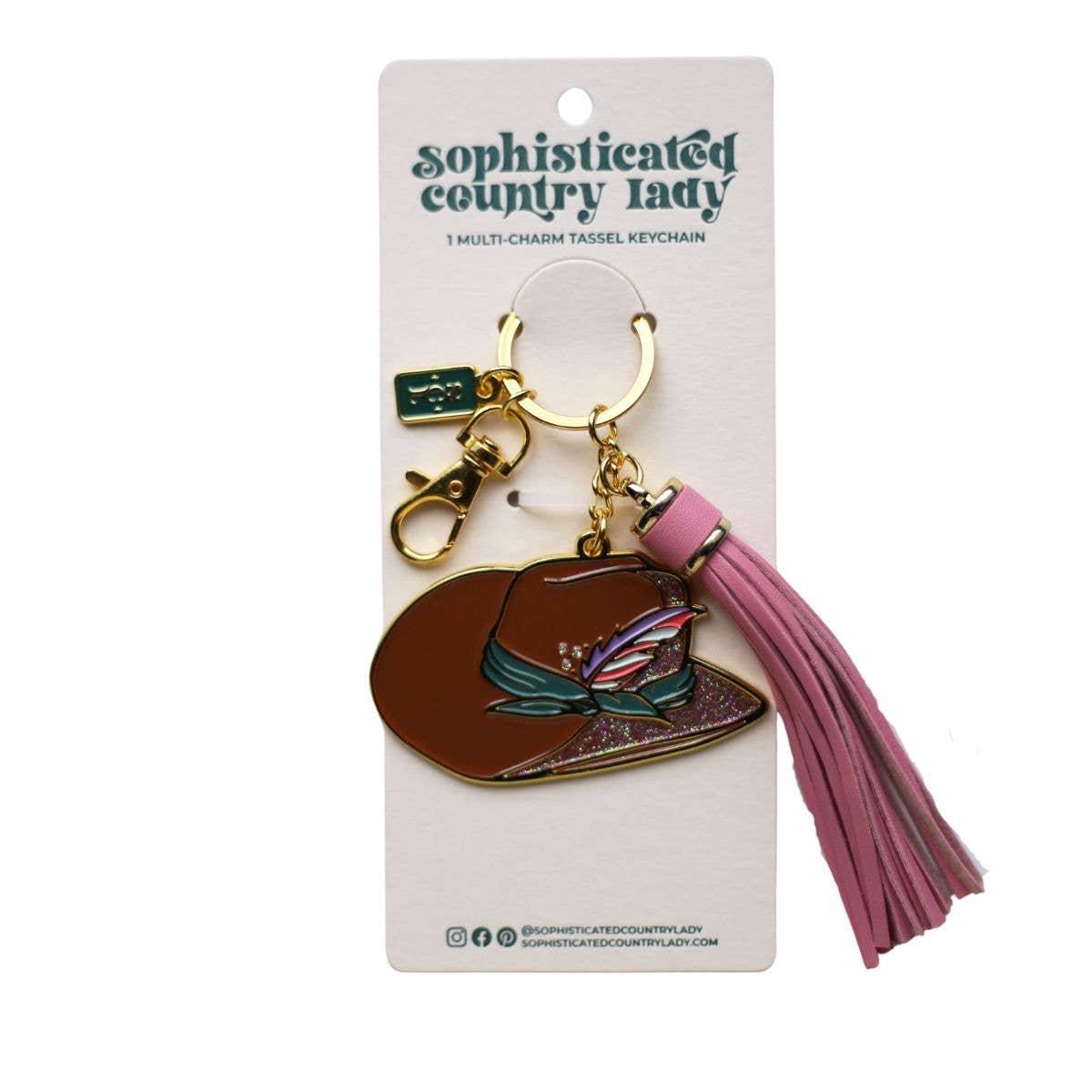 Sophisticated Country Lady - Rodeo Sparkle Cowgirl Hat Enamel Keychain Bag Charm - Hanging Card