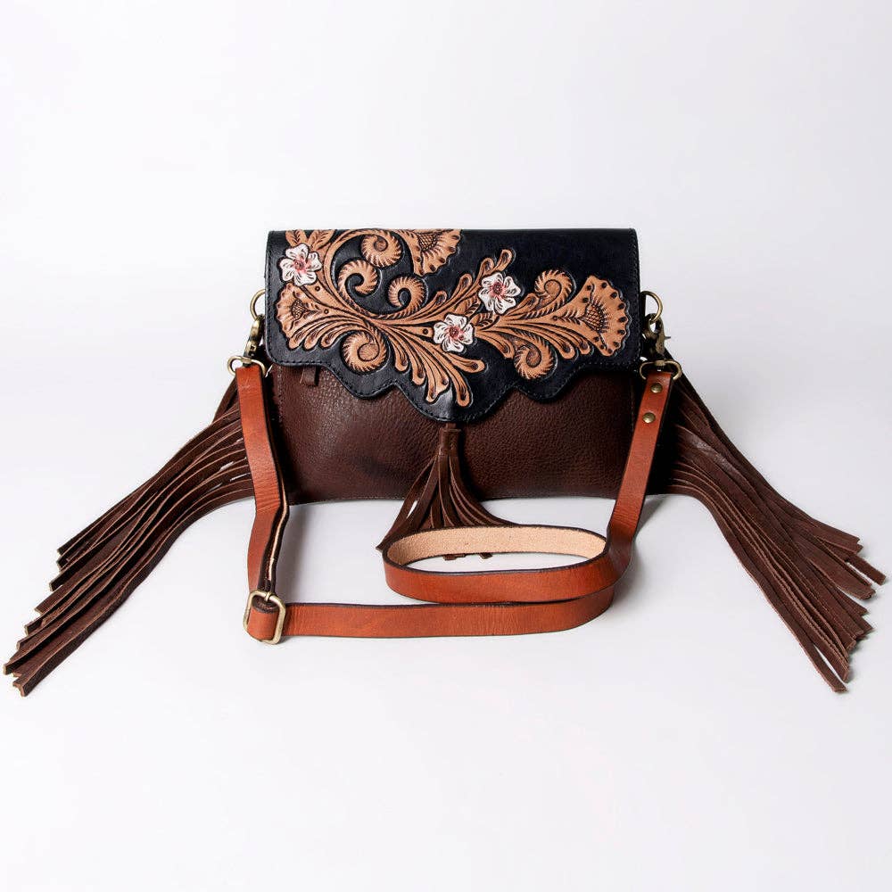 American Darling Hand Tooled Floral Carved Genuine Leather Messenger Bag