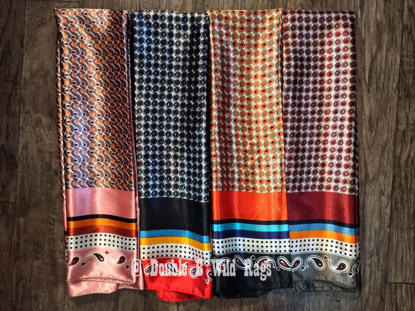 Double B Wild Rags - Wild Rag BARGAIN CORNER Motif center with Paisley Border Cowboy Western Neck Scarf by Double B Wild Rags - Orange and Black