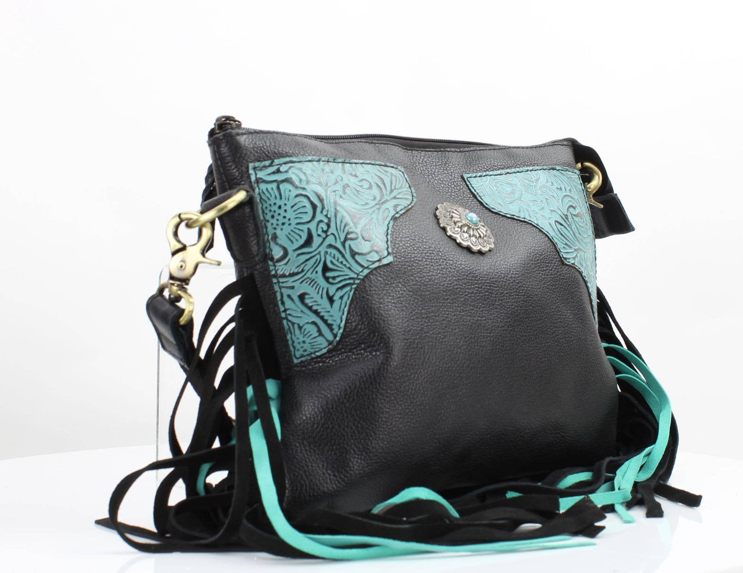Fringe Concho Crossbody w/ Turquoise Accents