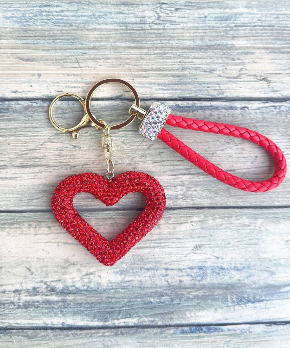 RHINESTONE HEART KEYCHAIN - White