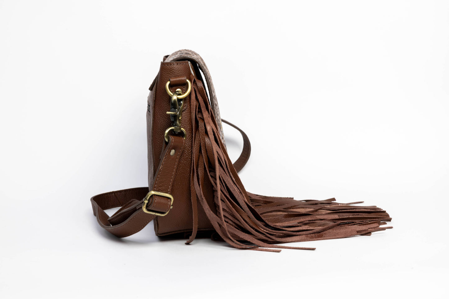 Brown Saddle Purse with Butterfly Fringe