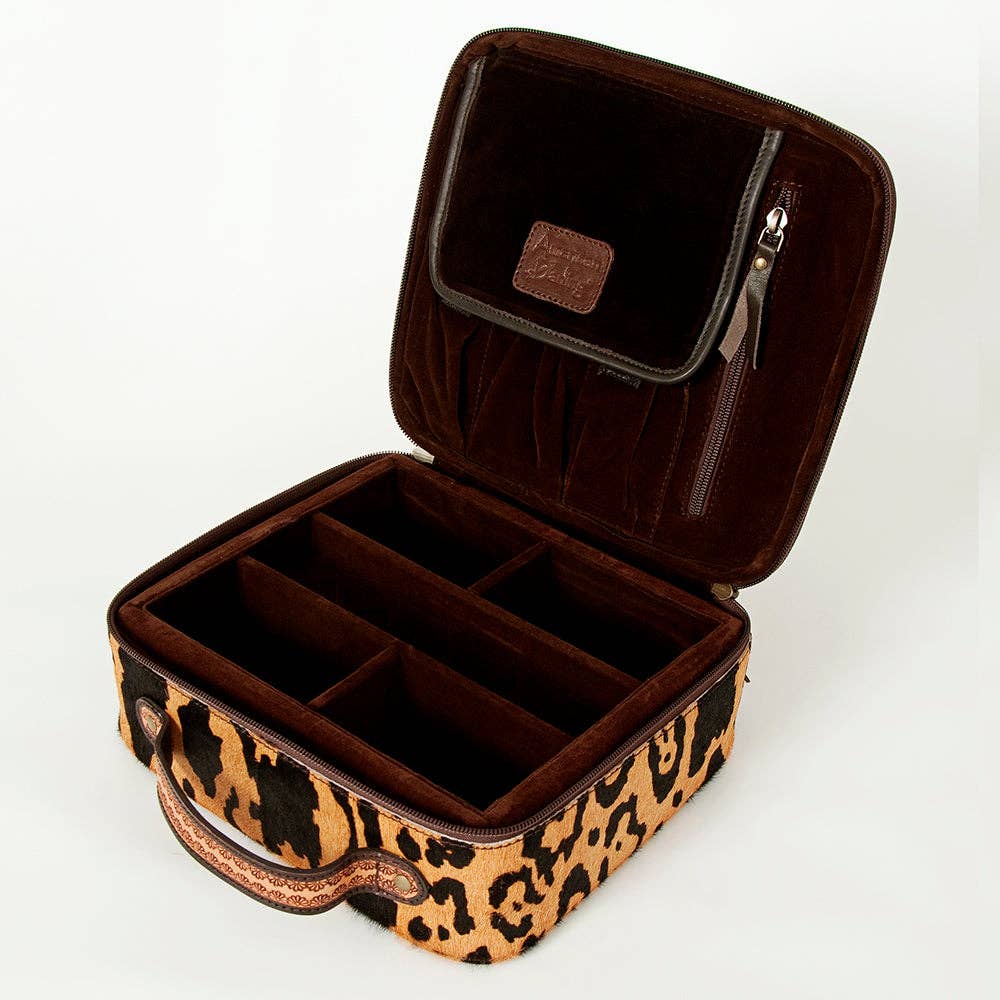 ADBGA227 American Darling Leopard Cowhide Tooled Leather Whipstitched Jewelry Case - ADBGA227