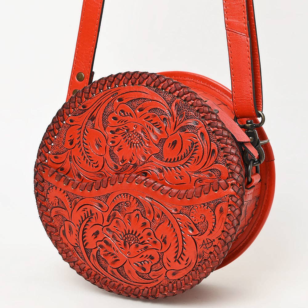 LS Western - ADBG1461 American Darling Western Leather Canteen Bag with Hand-Tooled Floral Detailing | Genuine Leather Crossbody - ADBG1461A