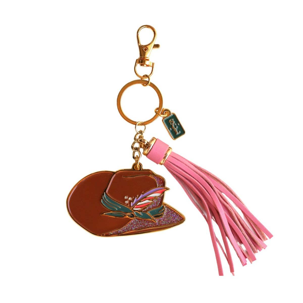 Sophisticated Country Lady - Rodeo Sparkle Cowgirl Hat Enamel Keychain Bag Charm - Hanging Card