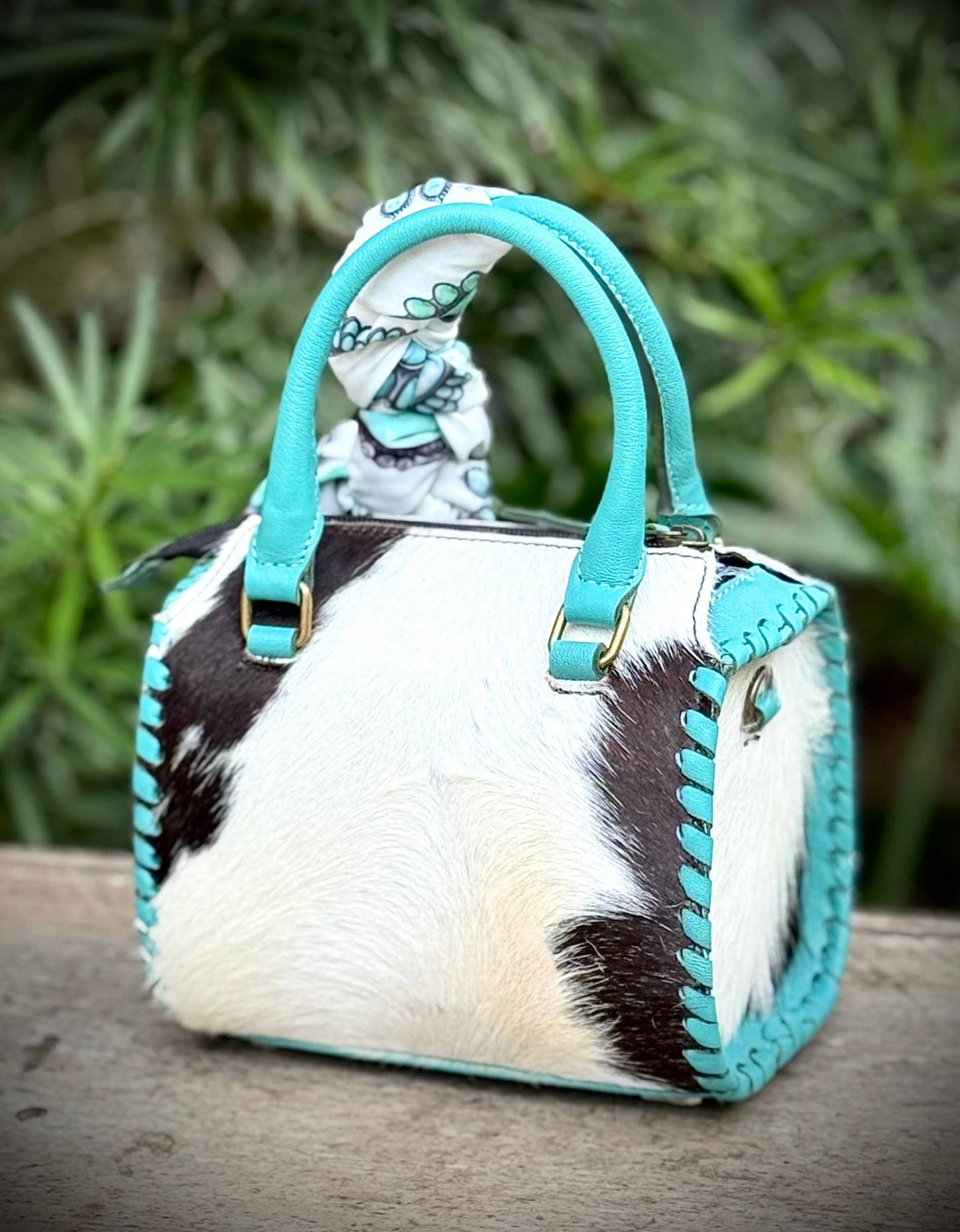 Upcycled LV Cowhide Turquoise Leather Speedy Bag Western