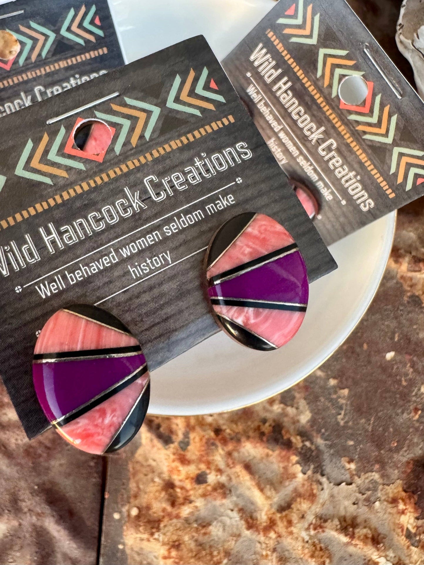 Wild Hancock Creations - Western Inlay Stud Earrings/Boho Coral Earrings/southwestern