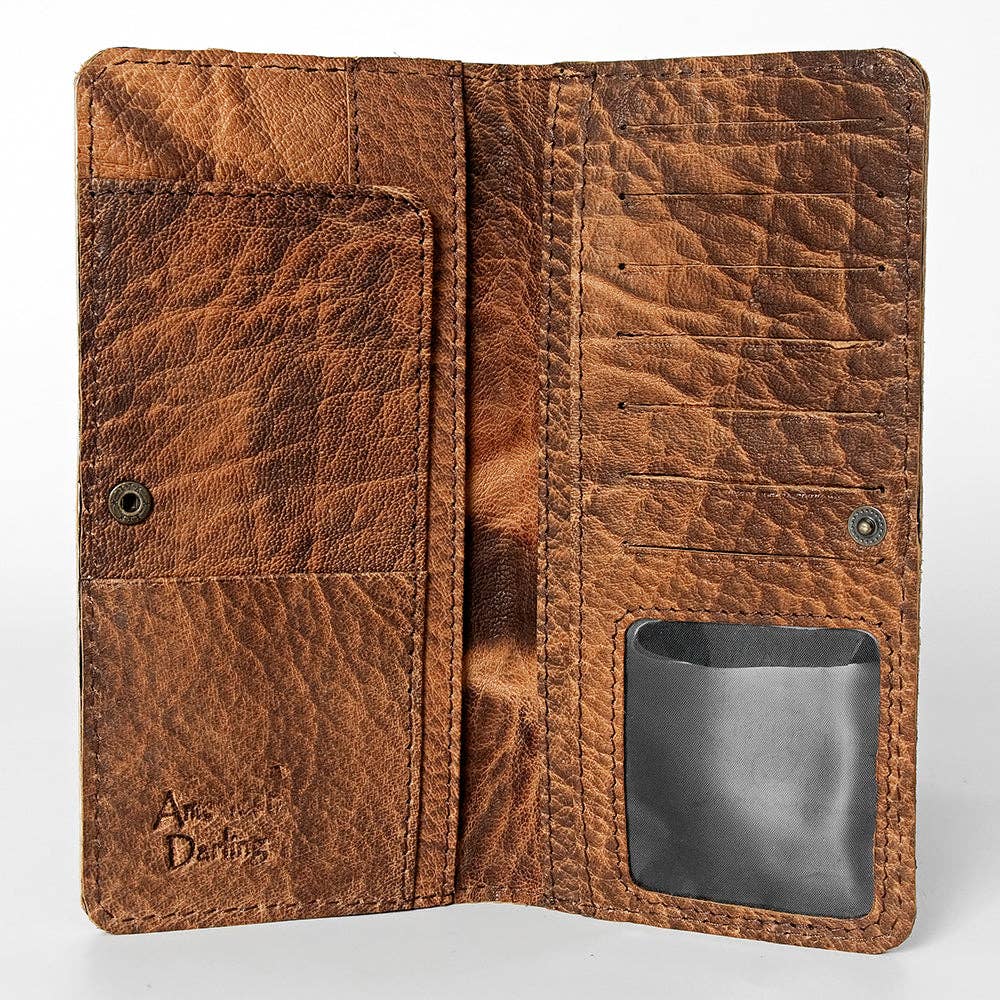 Western Hand Tooled Genuine Leather Floral Crossbody Wallet Clutch