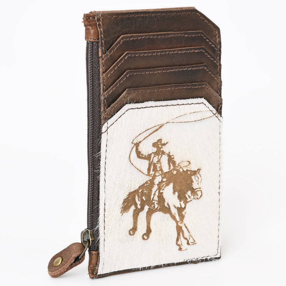 Cowhide Leather Card Holder - Engraved Western Leather Slim Wallet