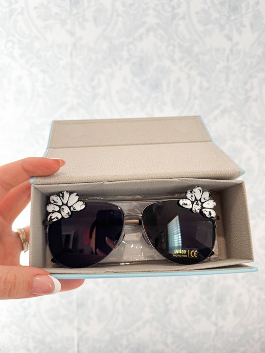 Nomadic Brunette - Western Turquoise Stone Sunglasses  - White