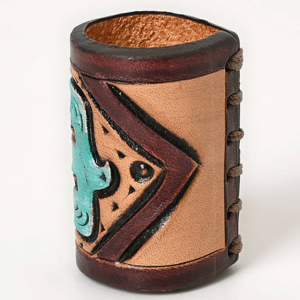 LS Western - Hand Tooled Leather Scarf Ring Vegetable-Tanned Scarf Slide - ADSRG104H