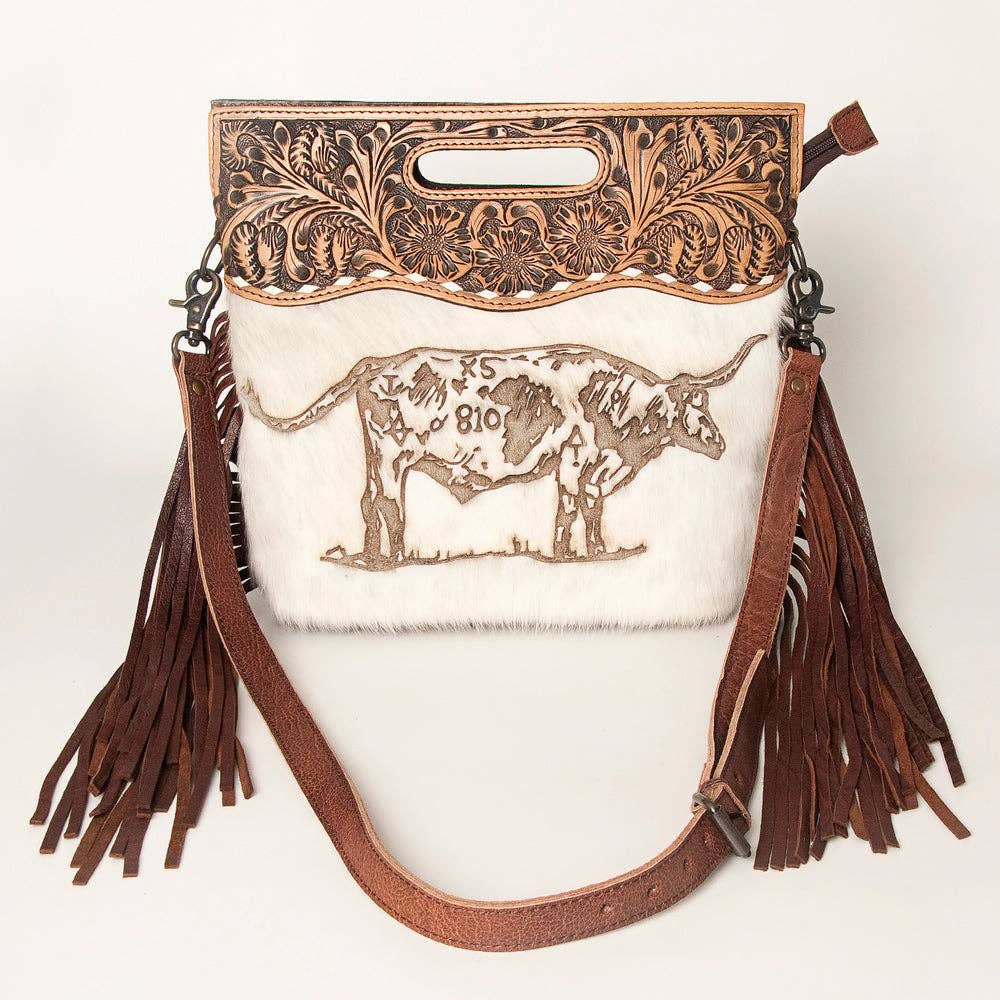 LS Western - LC-ADBGS146 Western Crossbody Bag - Tooled Leather & Hair-On Hide - ADBGS146AR