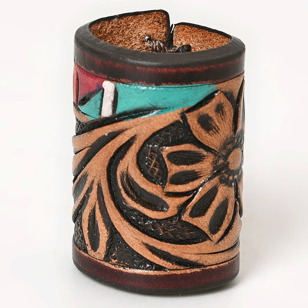 American Darling Hand Tooled Leather Scarf Ring - Vegetable-Tanned Western Scarf Slide - ADSRG104C