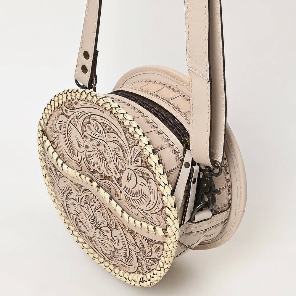 LS Western - ADBG1461 American Darling Western Leather Canteen Bag with Hand-Tooled Floral Detailing | Genuine Leather Crossbody - ADBG1461A