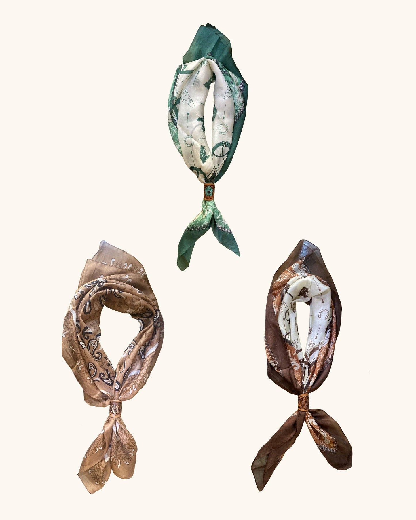 Loyal West - Daylight'S Ballet Silk Scarves With Handtooled Leather Slider - Bone & Saddle