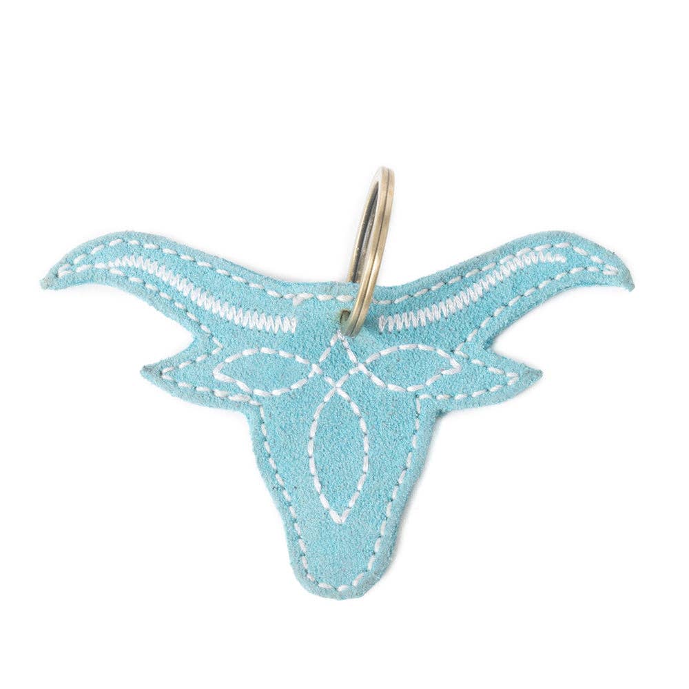 Myra Bag - Longhorn Charm Leather Key Fob in Turquoise