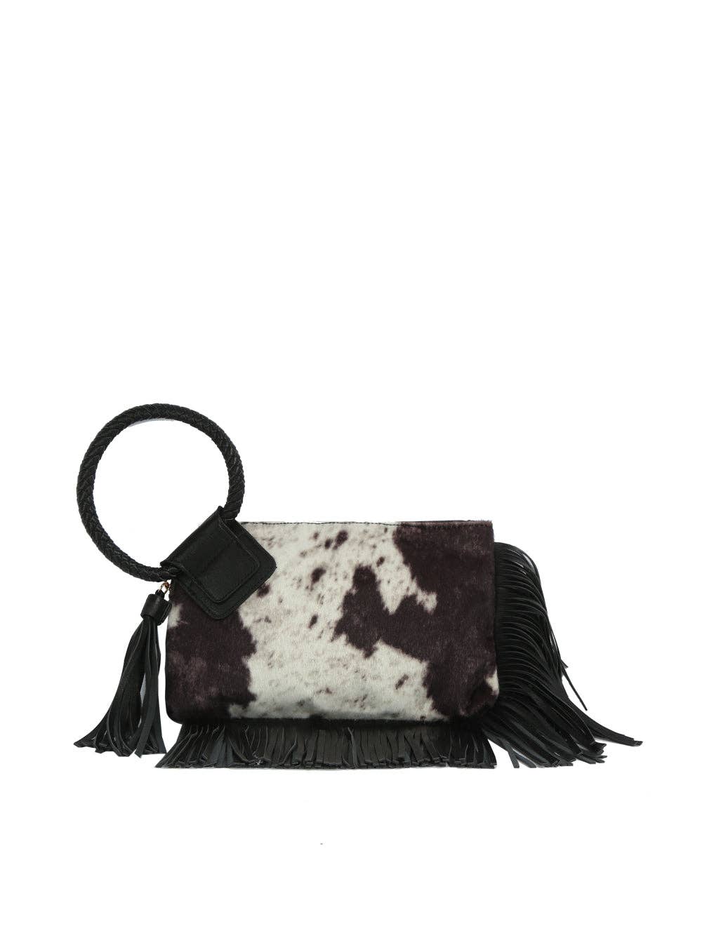 Handbag Factory Corp - Western Fringe Cowhide Ring Clutch - Black