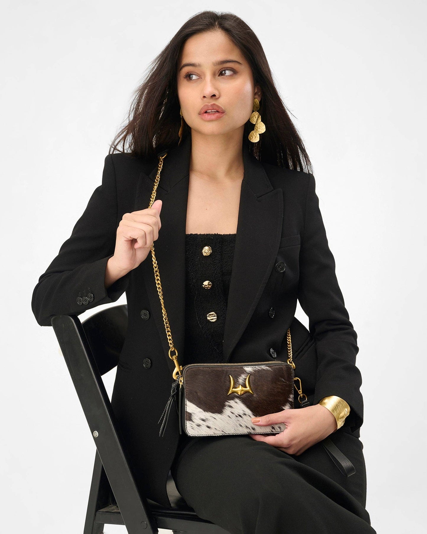 Loyal West - Shell Mini Purse In Black & White Cowhide