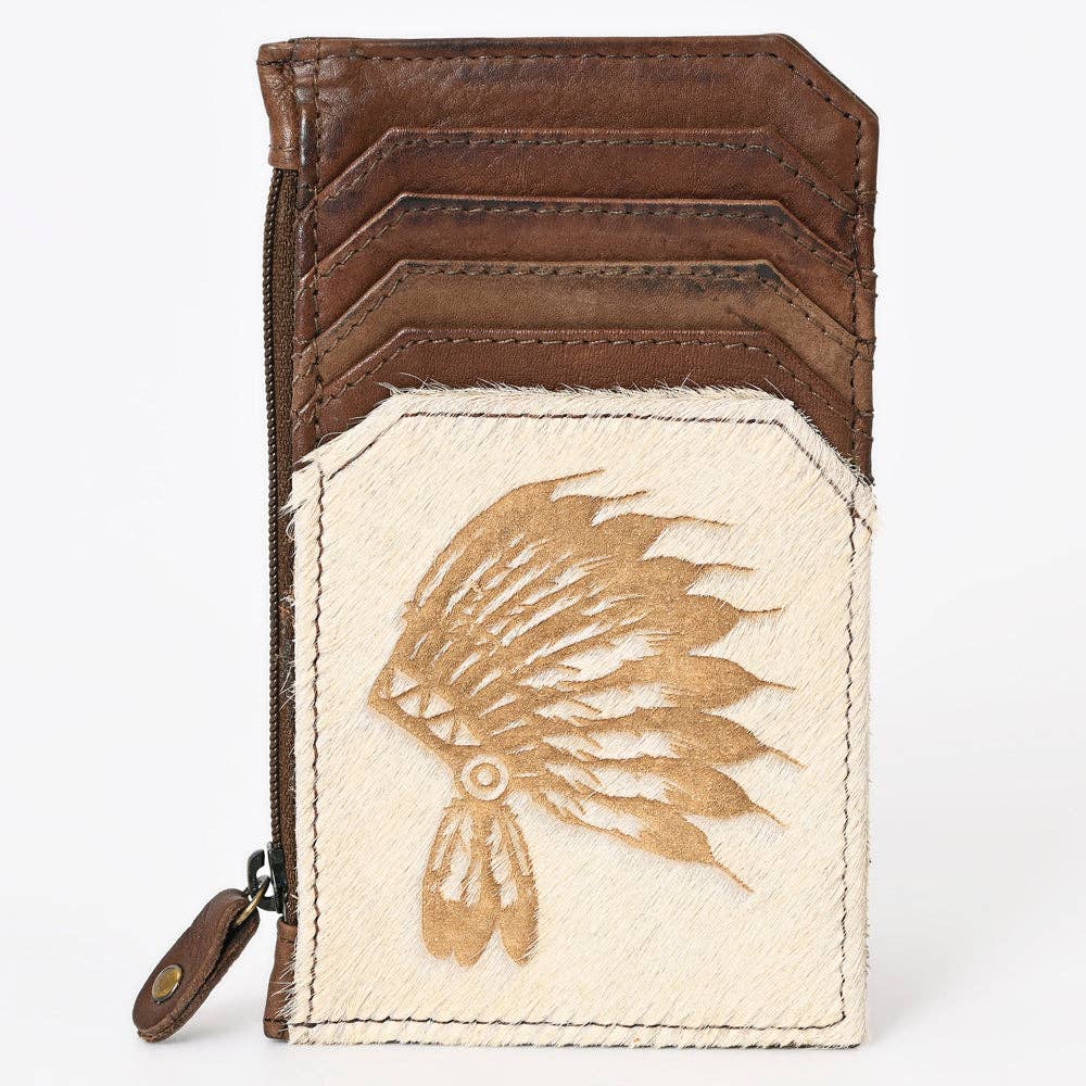 Cowhide Leather Card Holder - Engraved Western Leather Slim Wallet