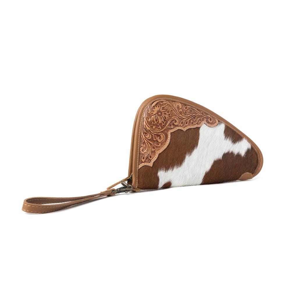 Myra Bag - Cinder Oak Handtooled Hairon Leather Gun Case in Sunlit Sand - Sunlit Sand