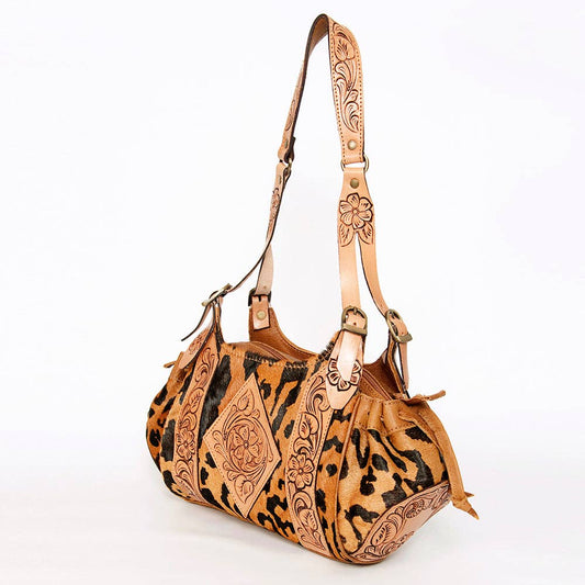 LS Western - ADBGA209 Western Floral Tooled Leather Cowhide Shoulder Handbag with Drawstring Tassel - ADBGA209B