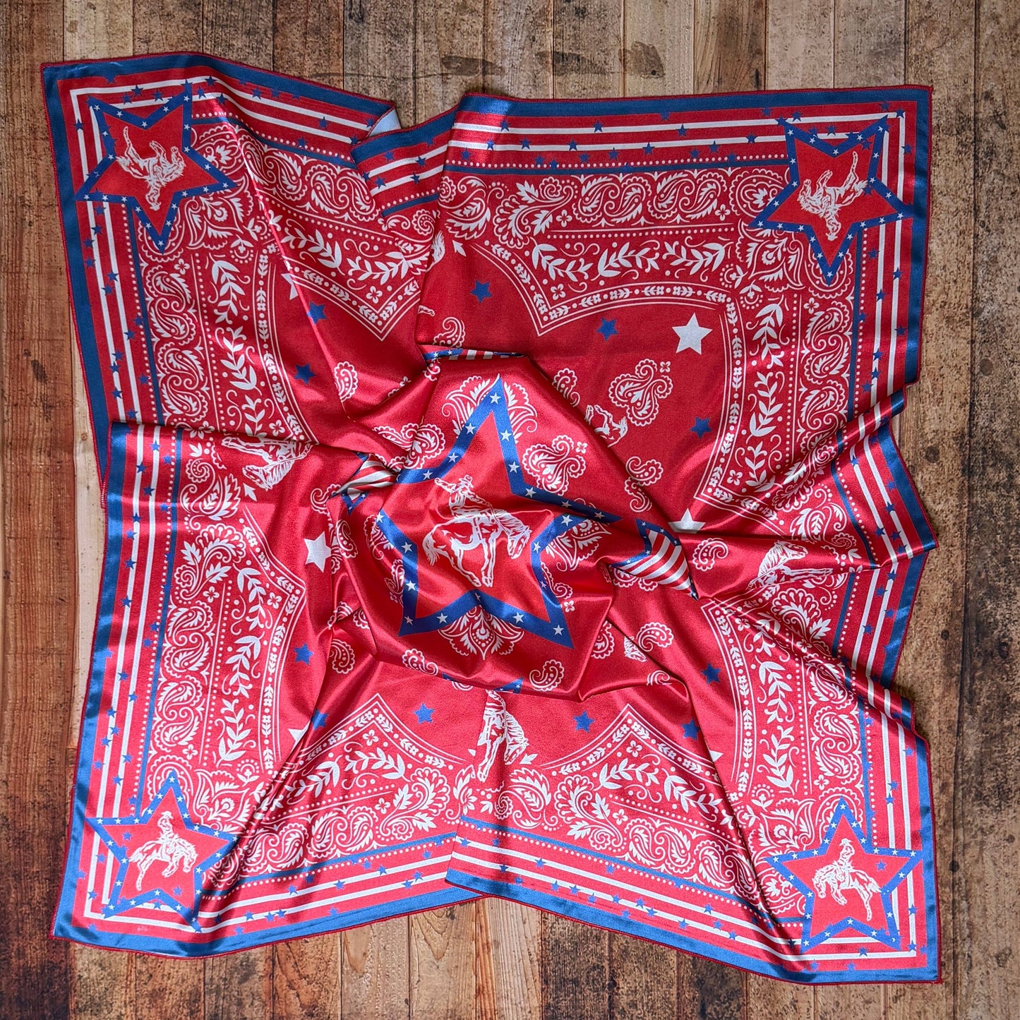 AMERICAN COWBOY PAISLEY PRINT WILD RAG 36X36 - Red/Ivory/Blue