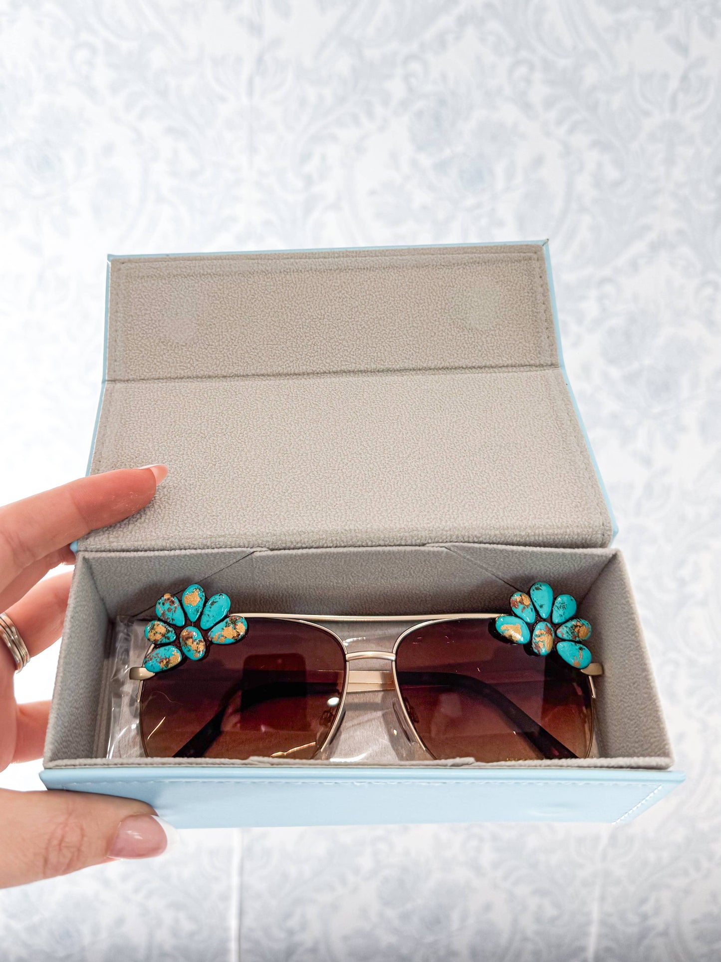 Nomadic Brunette - Western Turquoise Stone Sunglasses  - White