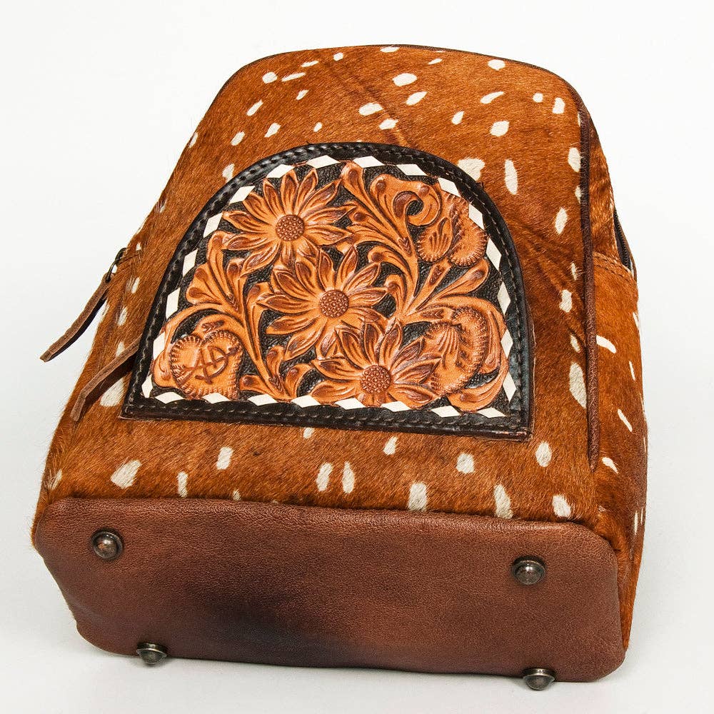 LS Western - ADBGS156 Printed Cowhide Leather Backpack with Tooled Floral Pocket - Western Wild Style - ADBGS156AF