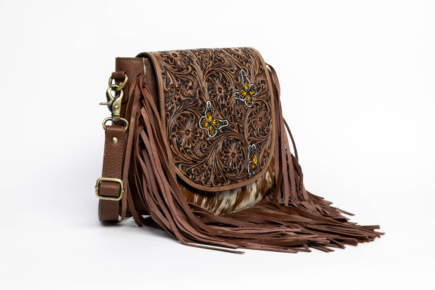 Brown Saddle Purse with Butterfly Fringe