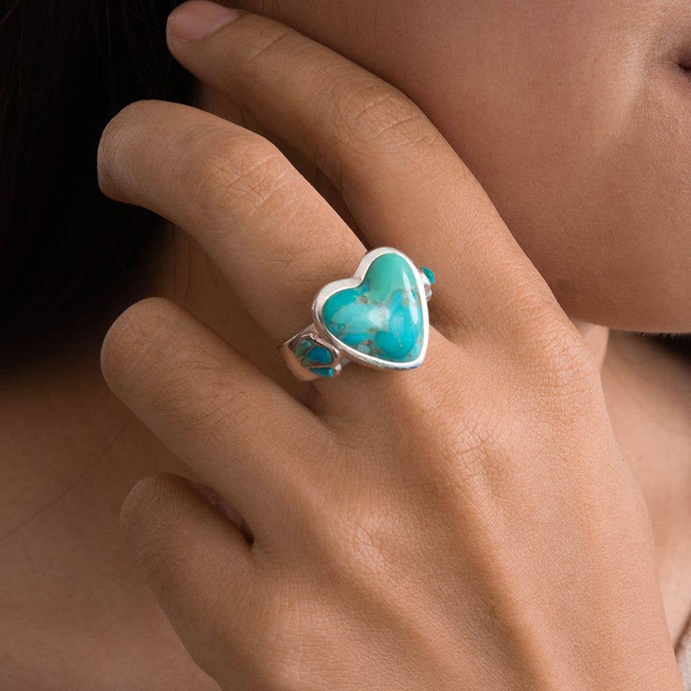 Barse Jewelry - Blue Turquoise Heart Silver Statement Ring - 9