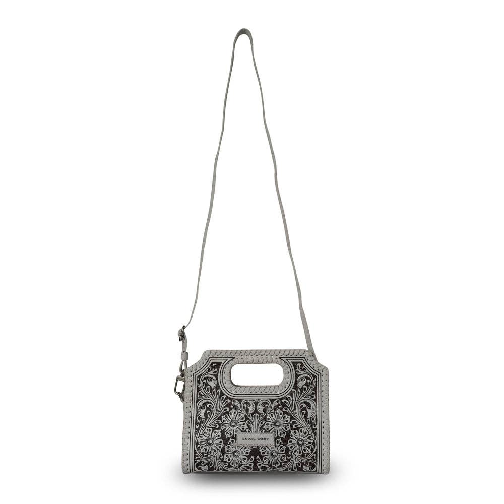Myra Bag - Handtooled Alma Medium Handbag - Ivory Dust - Ivory Dust