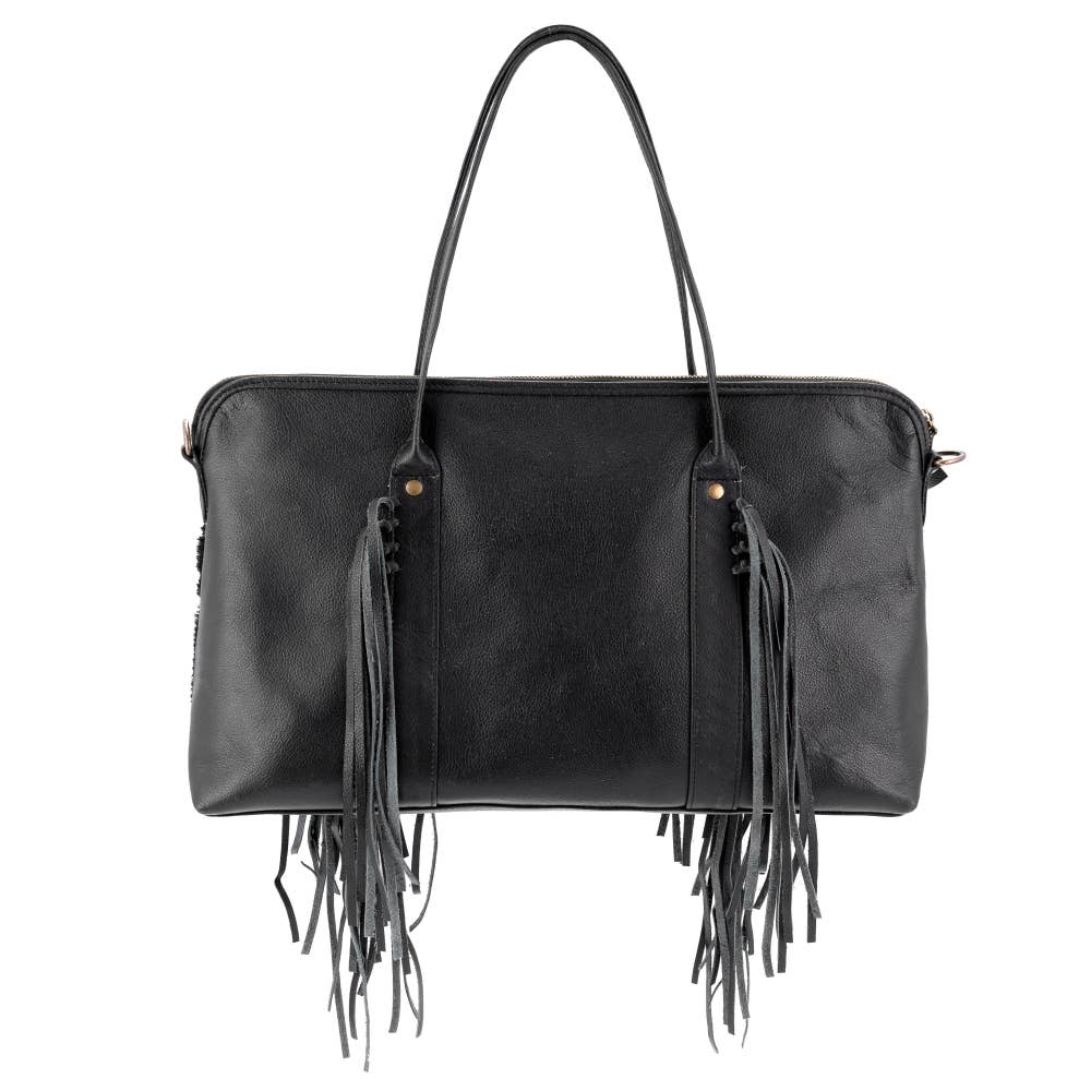 Full Grain Leather & Acid Wash Cowhide Mini Duffle - Women's - Black/Silver