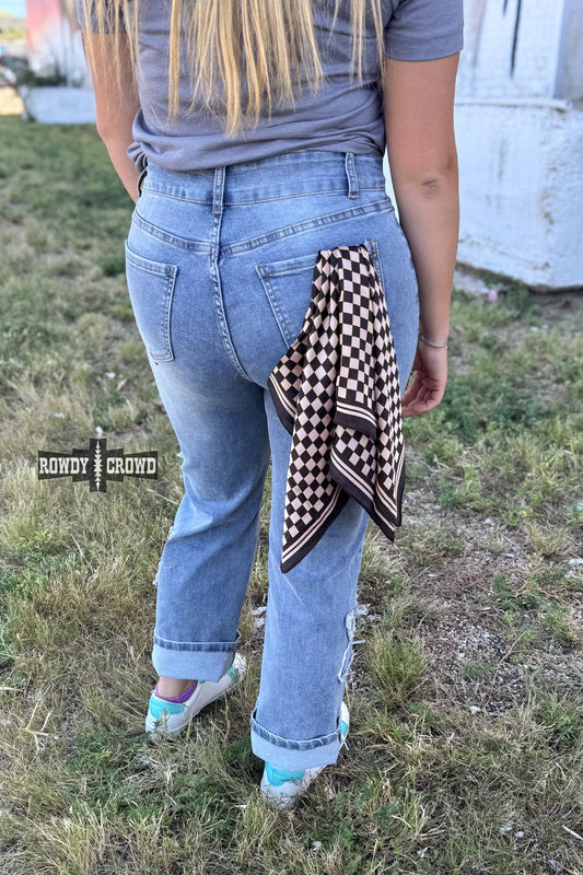 Rowdy Crowd Clothing - SMALL Tan Checkered Out Wild Rag/ Scarf