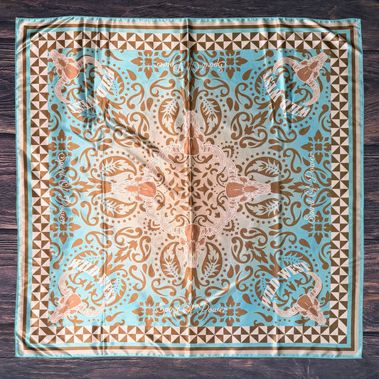 Avery - AVS869 PAILSEY WILD WEST PRINT SILK SCARF 36X36 - Khaki/Jade