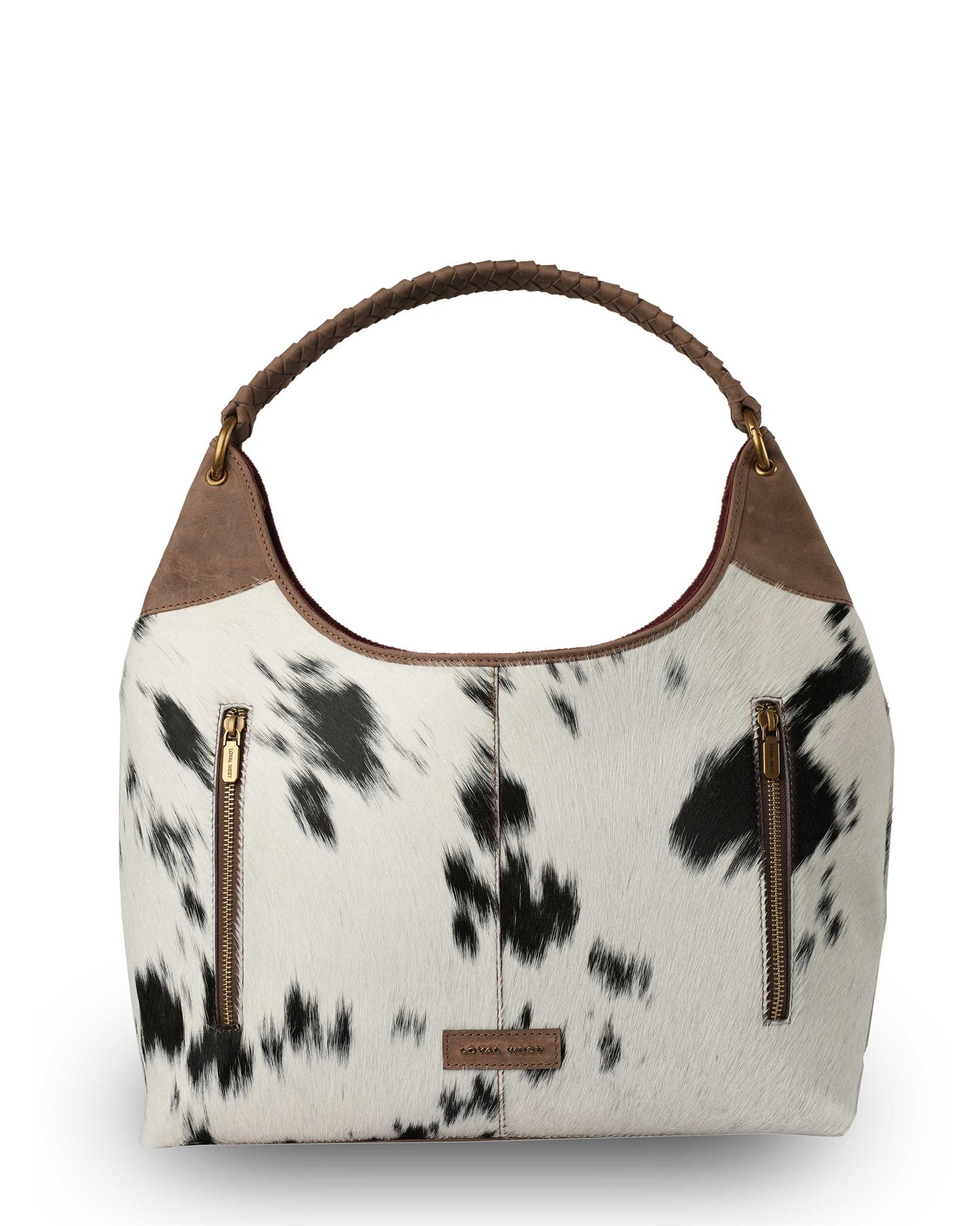 Loyal West - LW Large Purse - Black & White Cowhide with Oiled Brown Leather - NaN / Black & White Cowhide