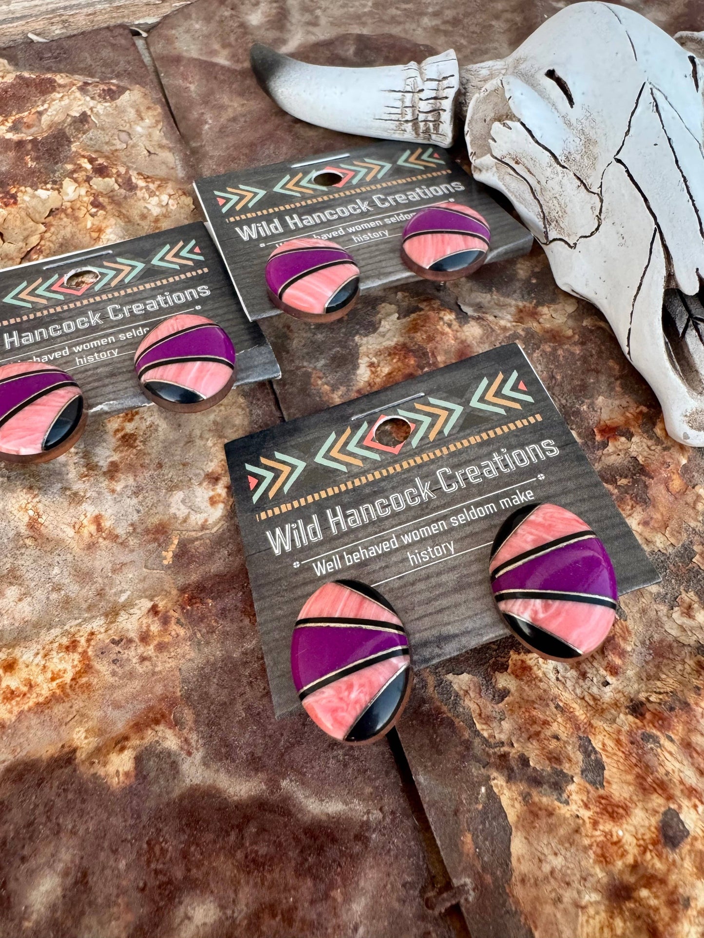 Wild Hancock Creations - Western Inlay Stud Earrings/Boho Coral Earrings/southwestern