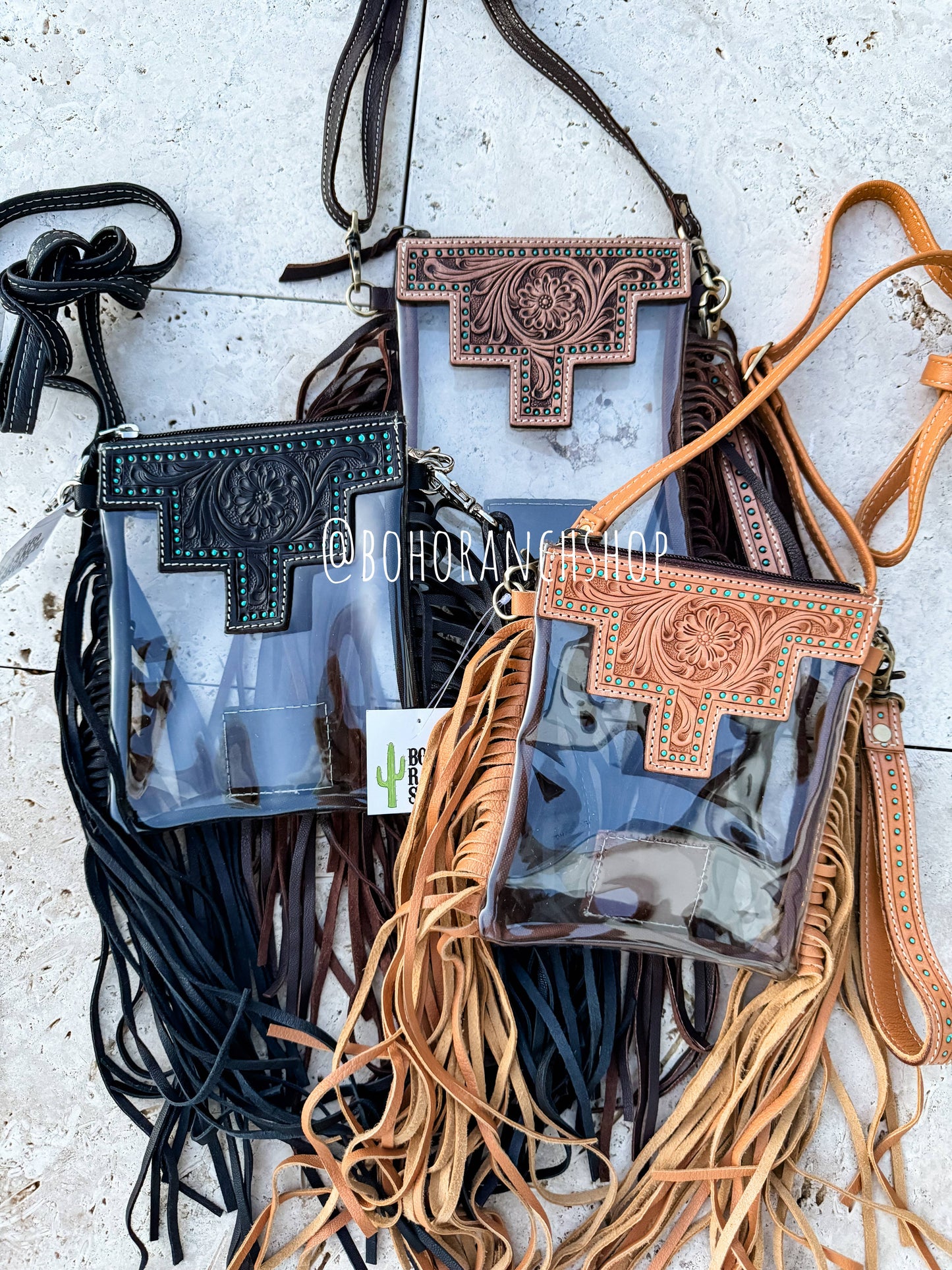 Boho Ranch Shop - SHAYNE SMALL - Hand Tooled Clear Crossbody Concert bag - Black