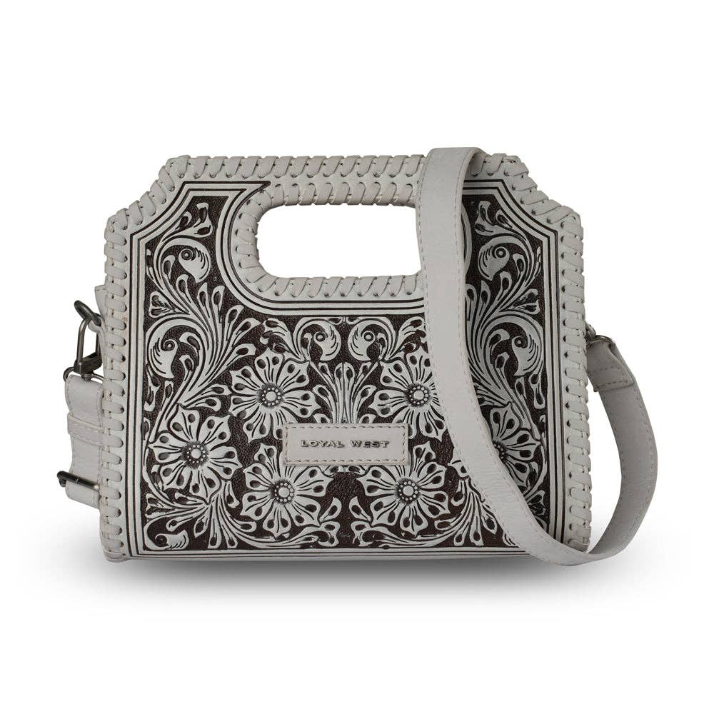 Myra Bag - Handtooled Alma Medium Handbag - Ivory Dust - Ivory Dust