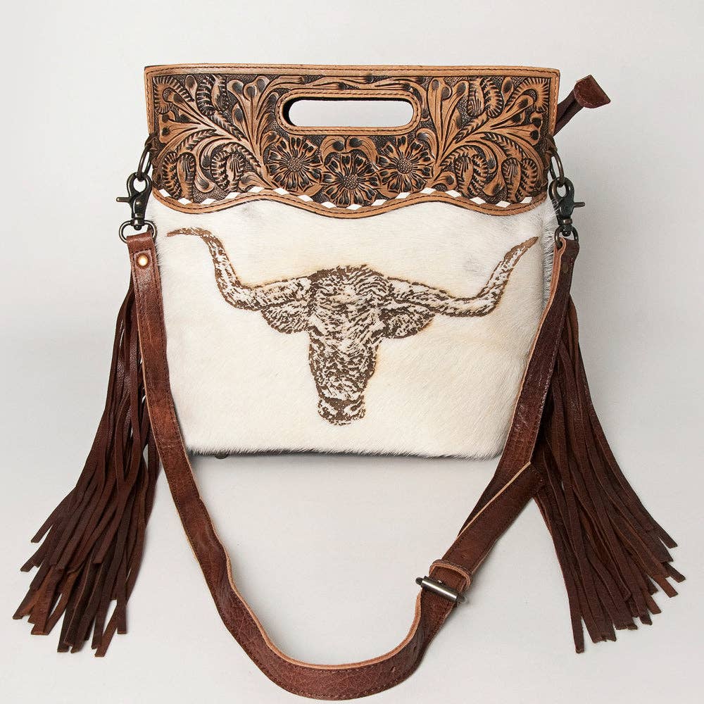 LS Western - LC-ADBGS146 Western Crossbody Bag - Tooled Leather & Hair-On Hide - ADBGS146AR
