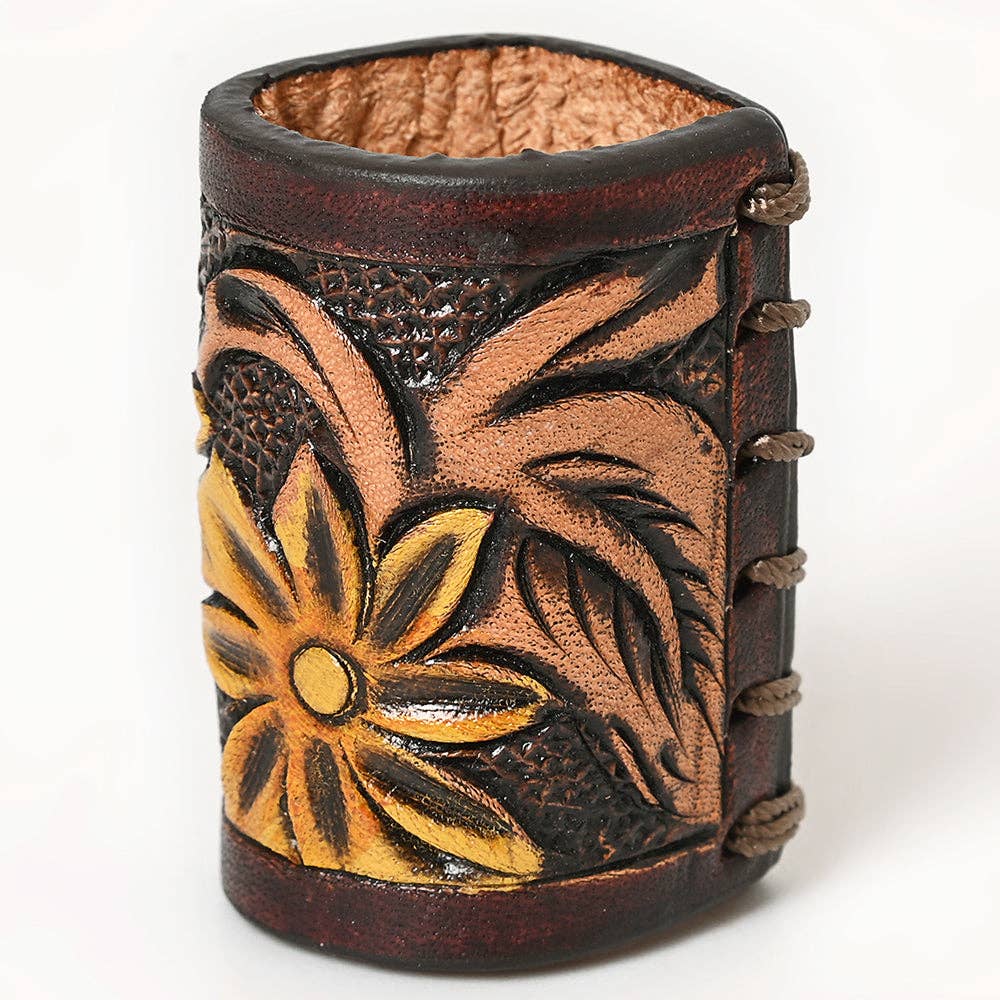 LS Western - Hand Tooled Leather Scarf Ring Vegetable-Tanned Scarf Slide - ADSRG104D