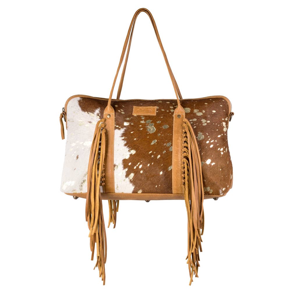 Full Grain Leather & Acid Wash Cowhide Mini Duffle - Women's - Black/Silver