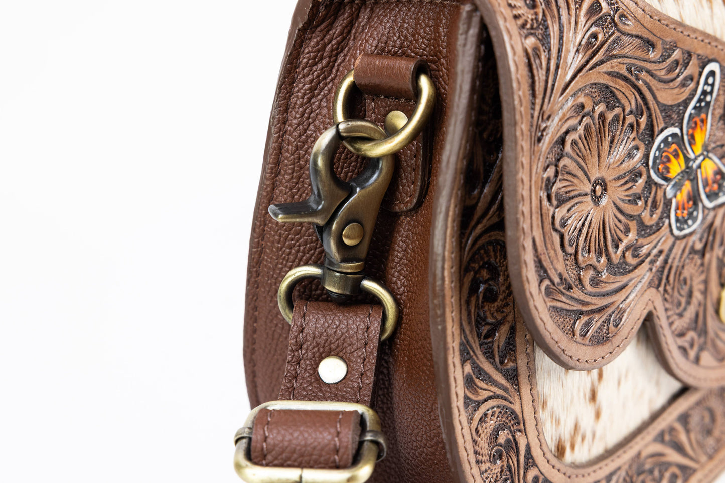 Leather Impressions Inc - Brown Scalloped Flap Purse with Butterfly ABHB 18-25206