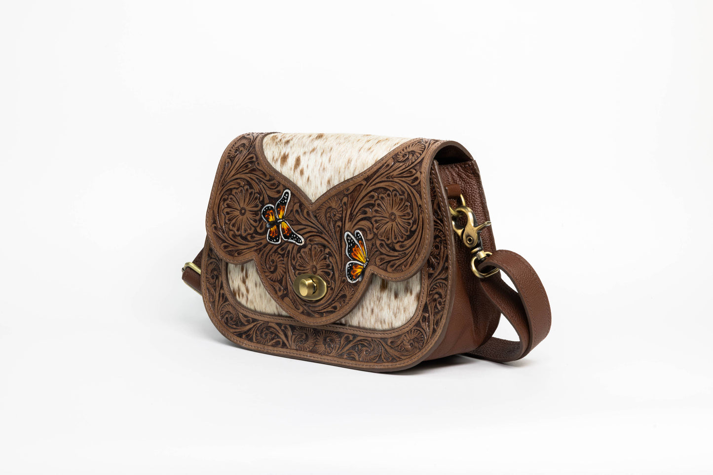 Leather Impressions Inc - Brown Scalloped Flap Purse with Butterfly ABHB 18-25206