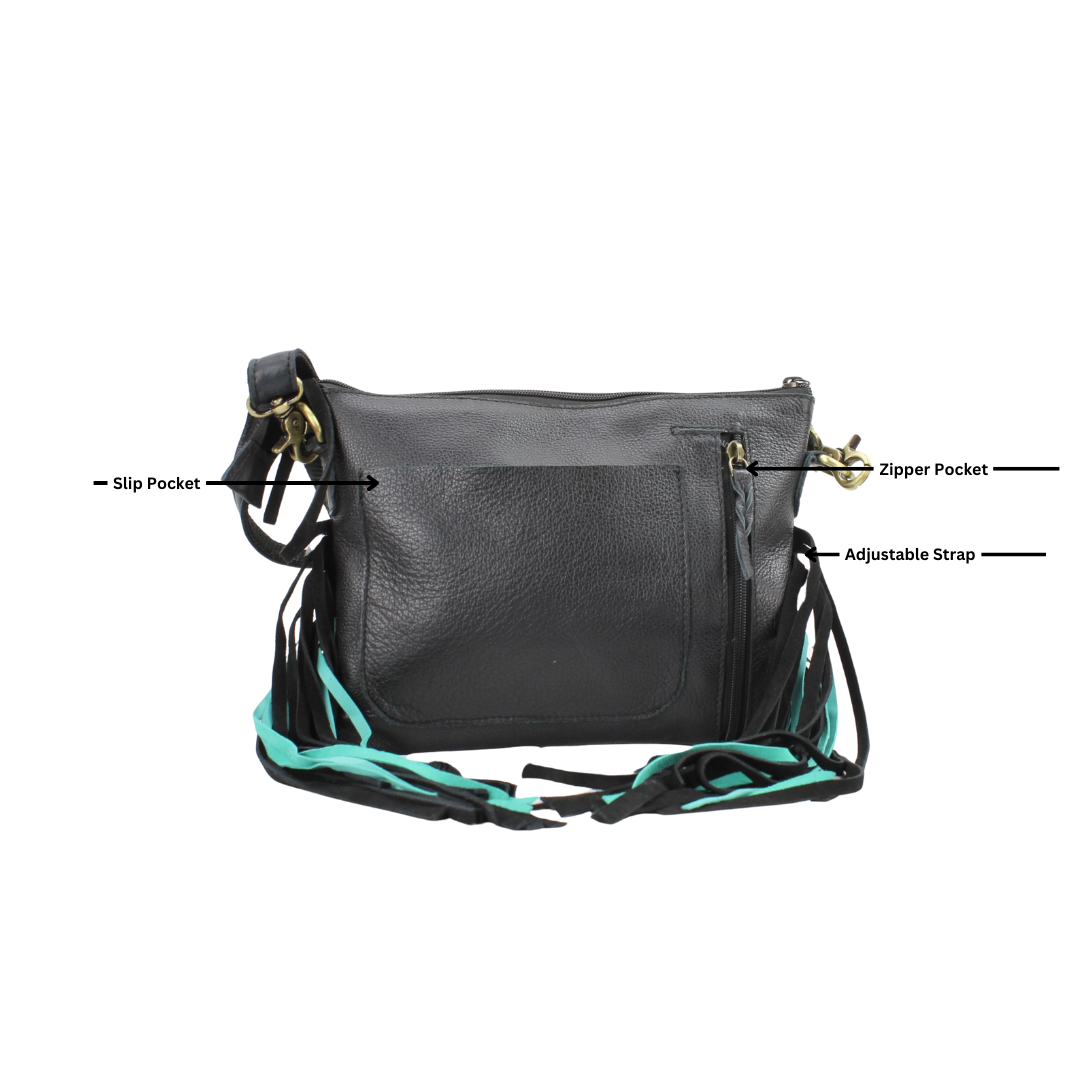 Fringe Concho Crossbody w/ Turquoise Accents