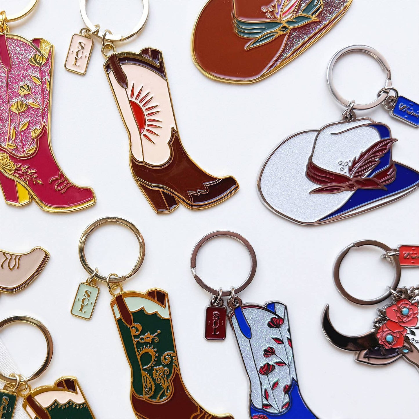 Sophisticated Country Lady - Emerald Paisley Cowgirl Boot Lil Lady Enamel Keychain