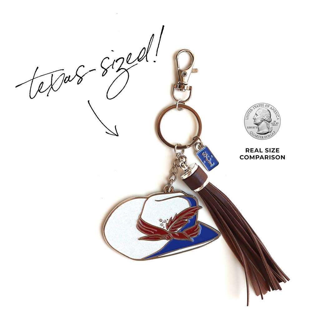 Sophisticated Country Lady - Americana Cowgirl Hat Enamel Keychain Bag Charm - Hanging Card