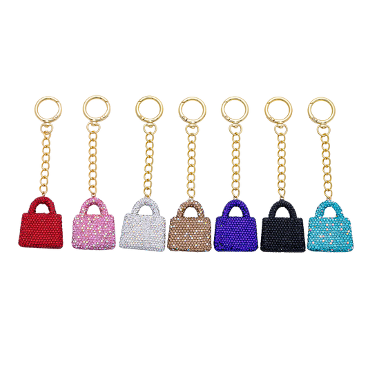 Simply Jewels - Bedazzled Purse Bag Charm Keychain round gold clip BC-21WB0258 - BC-21WB0262